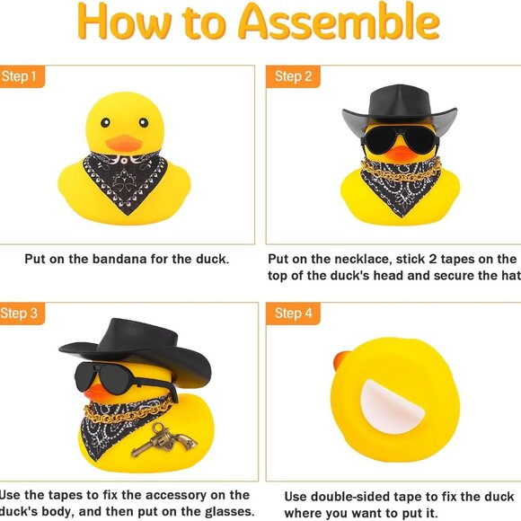Cowboy Dashboard Rubber Duck With Accessories, DIY Assembly, Revolver Duck - Picture 2 of 4